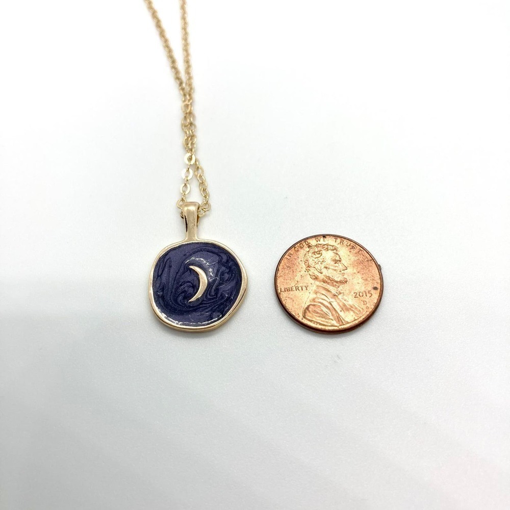 Indigo Resin Purple Crescent Moon Necklace Gold Tone - Picture 7 of 8